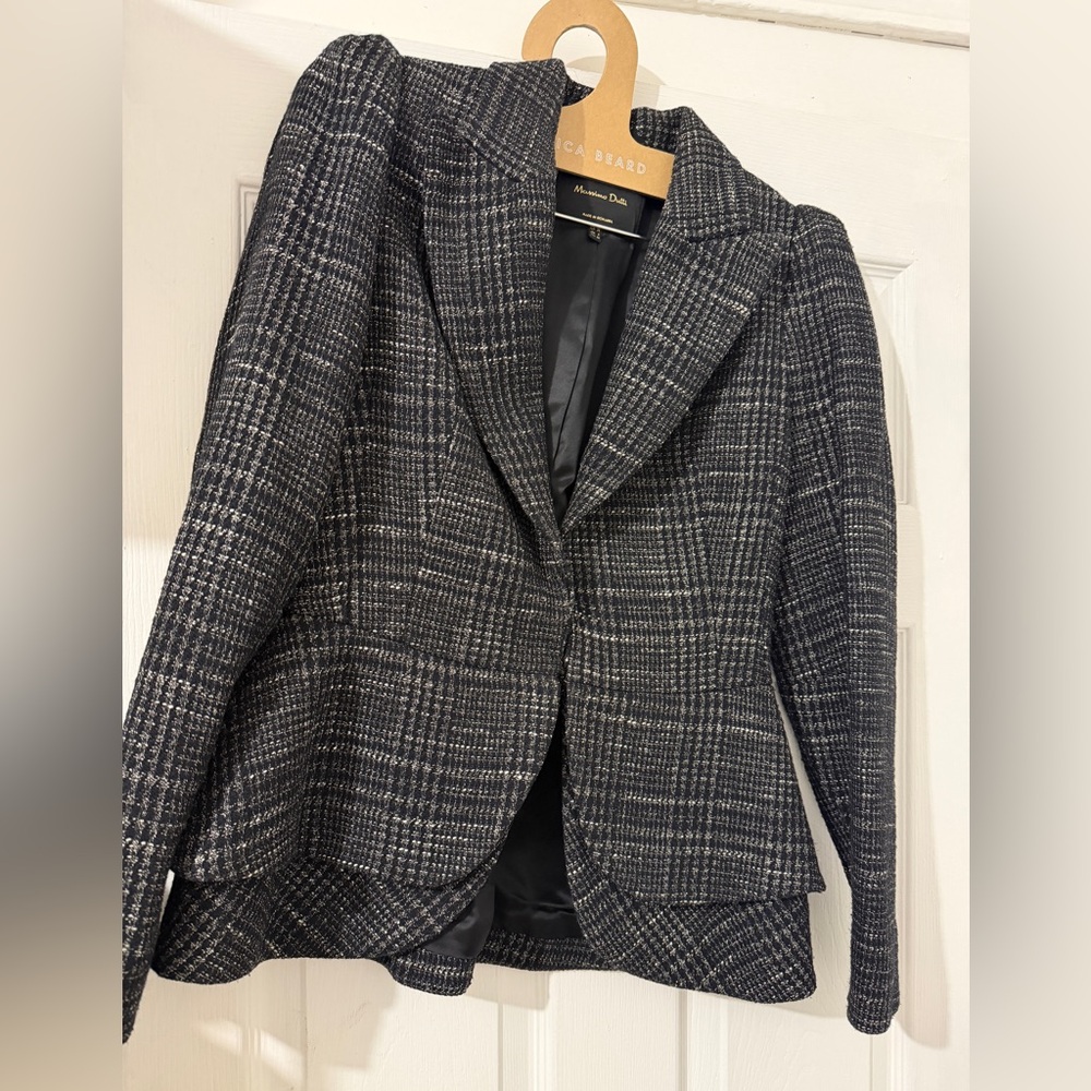 Massimo Dutti Women's Black and White Plaid peplum Blazer